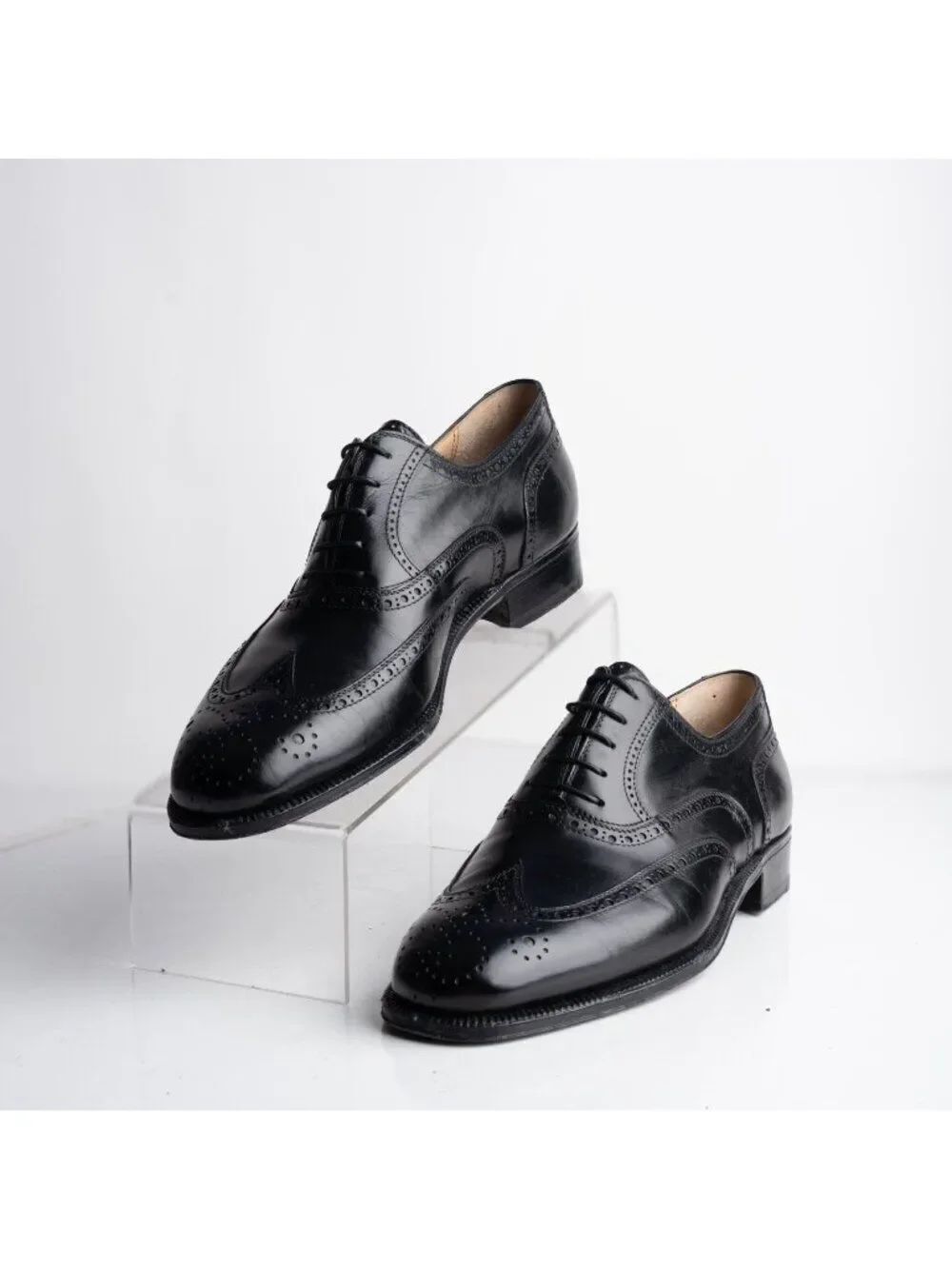 Gucci Mens Leather Oxford Dress Shoes Wingtip Brogue Black US 8 EU 41 Vintage